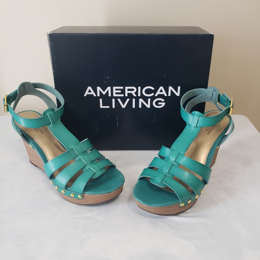 American Living Women's Teal Wedge Sandals